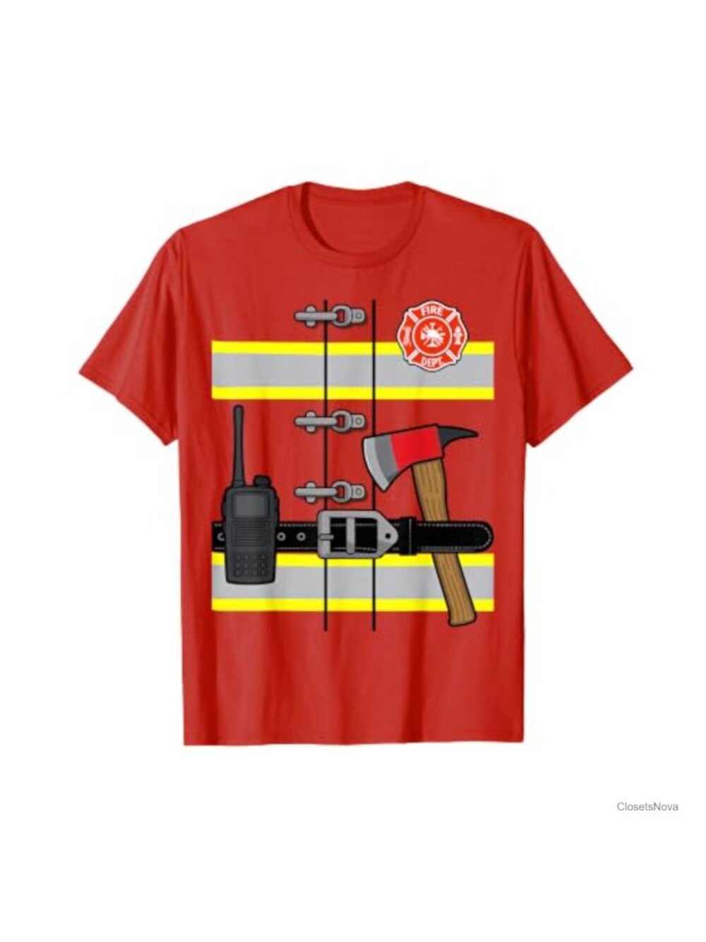 Halloween Firefighter Fireman Costume T-Shirt Crew Neck Short Sleeve Tee